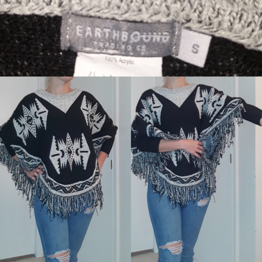 EARTHBOUND Aztec print poncho w sleeves